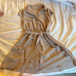 Derek Heart Taupe Button-Front Belted Midi Dress